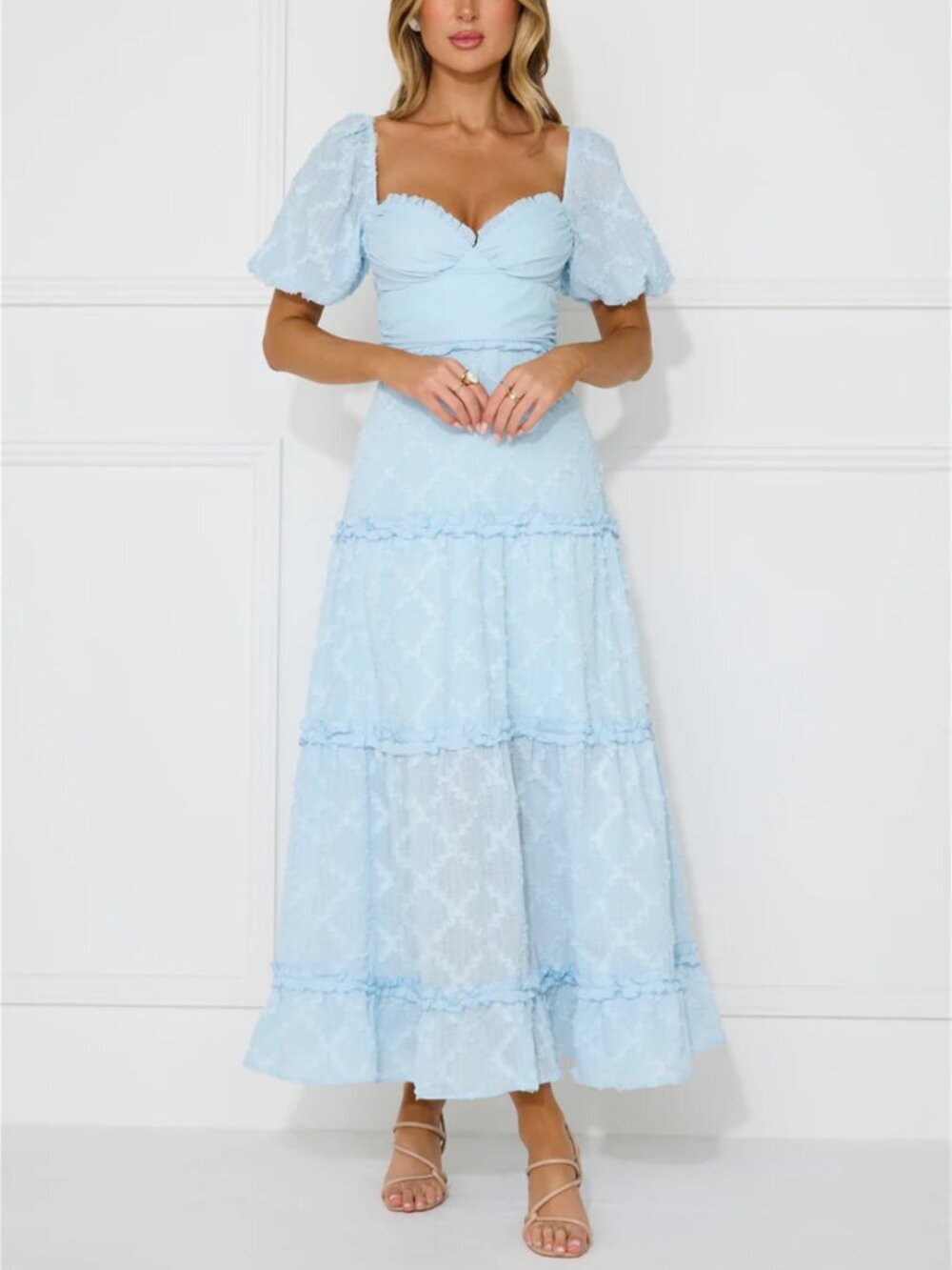 Hello Molly Show My Love Maxi Dress 6 Blue Lace Puff Sleeve Corset Cottagecore